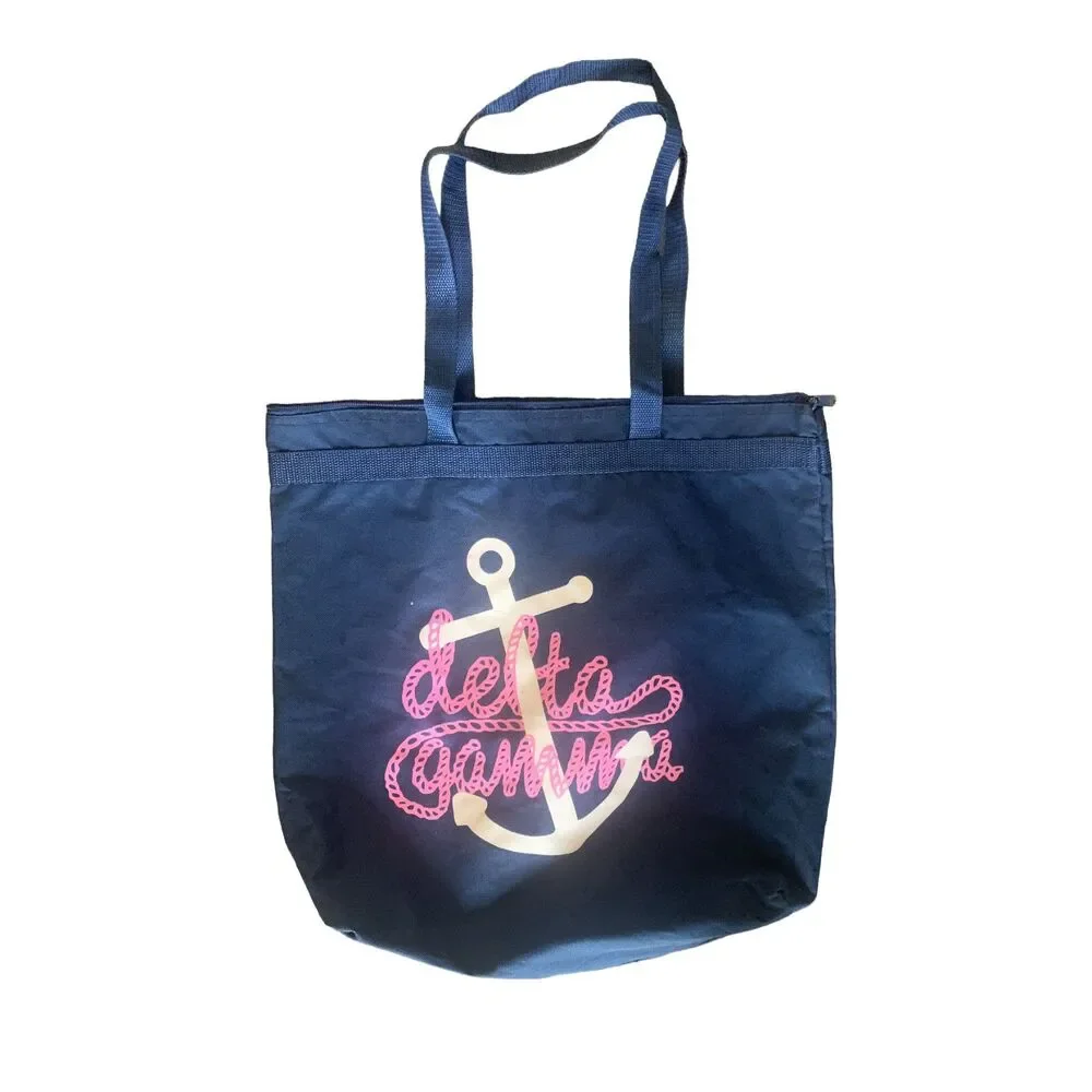 Delta Gamma DG Anchor Logo Nylon Canvas Campus Travel Shoulder Bag Tote Navy Blu